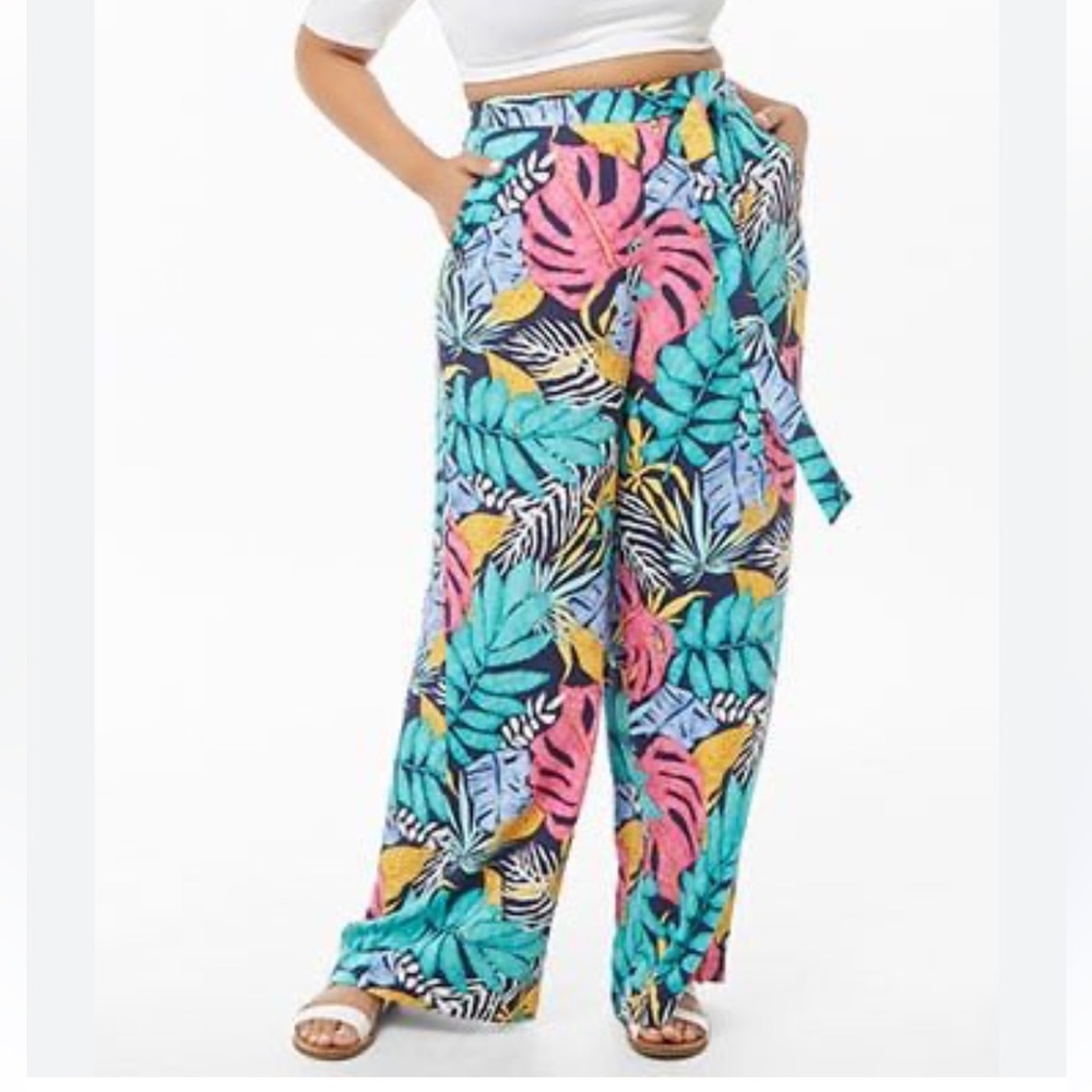 Forever 21 Plus Tropical Leaf Print Wide Leg Pants Size 1X
